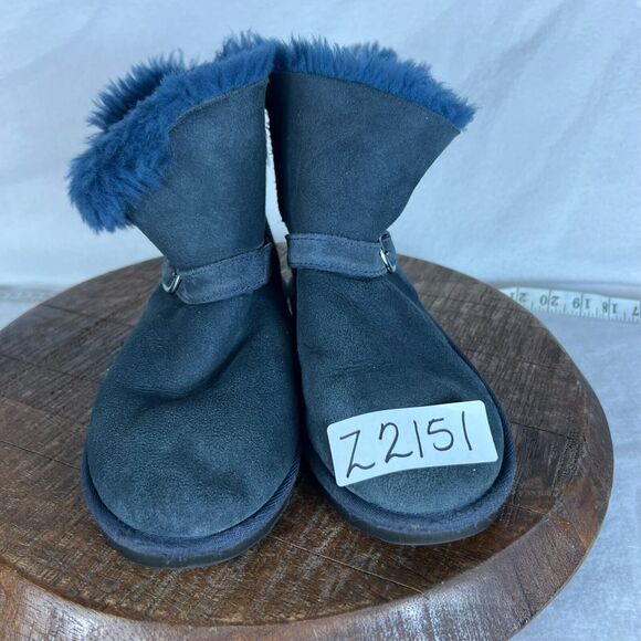 Kirkland Signature Boots Kids Girls 2 Blue Suede Wool Shearling Buckle Winter - Picture 11 of 11